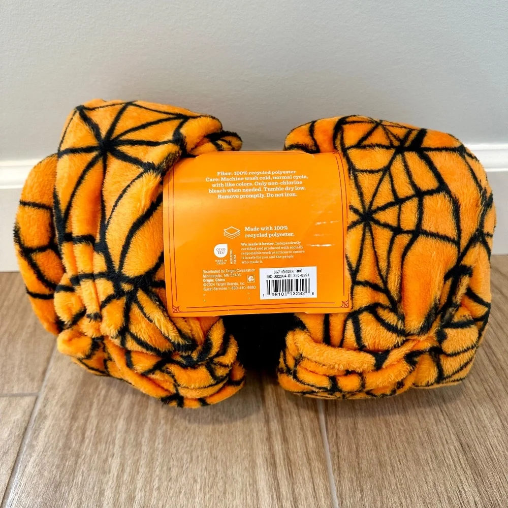 Spiderweb Plush Throw Blanket Orange - Hyde & EEK!